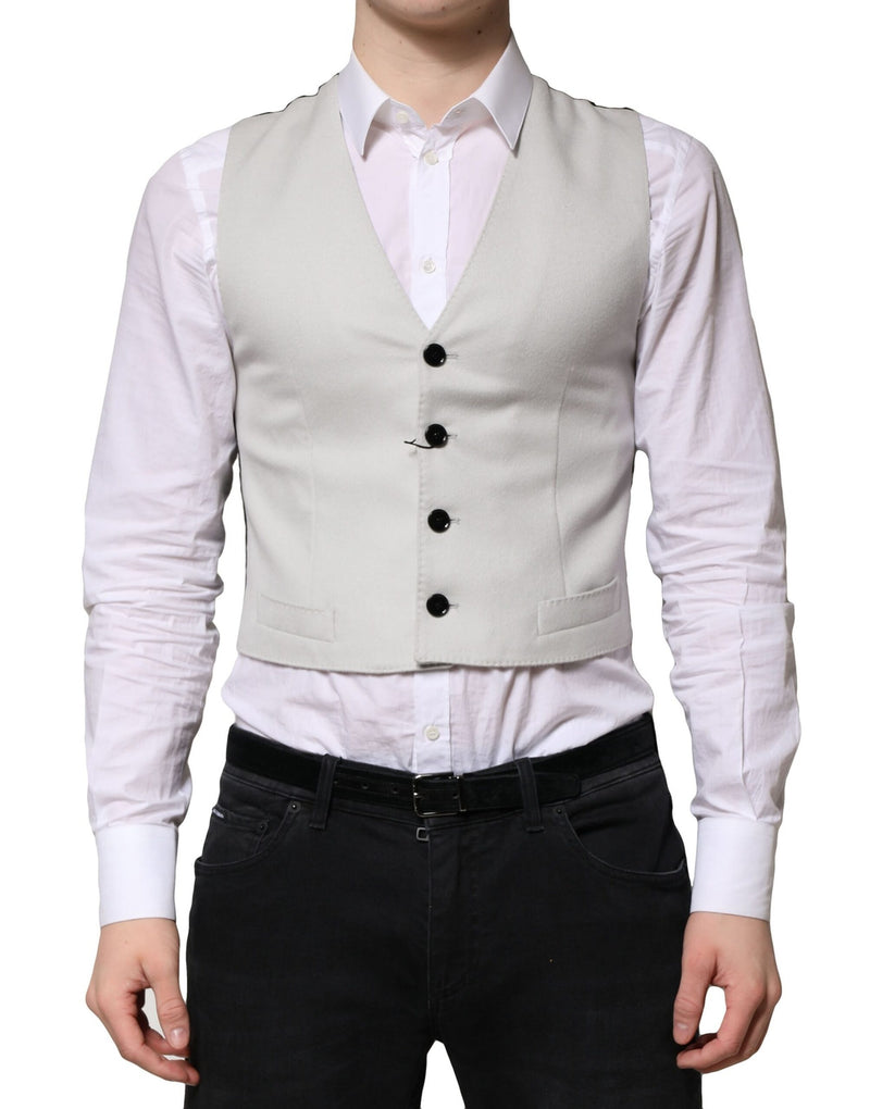 Gray Wool Dress Formal Men Waistcoat Vest-Dolce & Gabbana-LabelTerrace.com