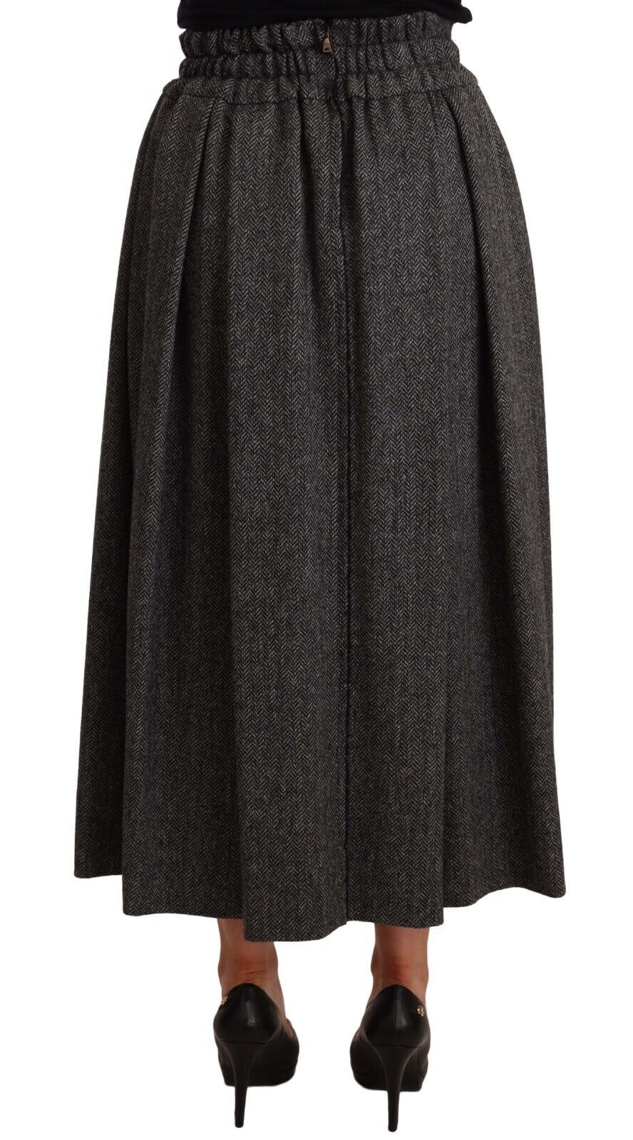 Gray Wool High Waist A-line PIECE Skirt-Dolce & Gabbana-LabelTerrace.com