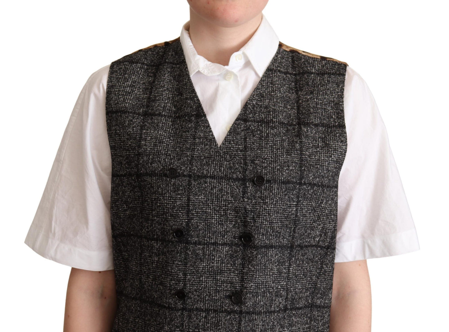 Gray Wool Leopard Print Waistcoat Vest-Dolce & Gabbana-LabelTerrace.com