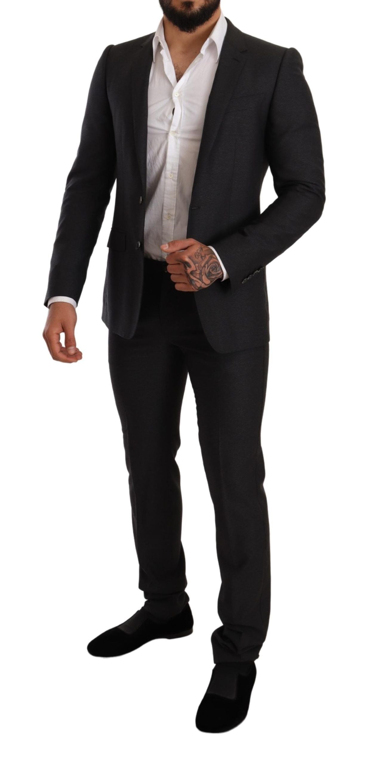Gray Wool MARTINI Slim Fit Set Suit-Dolce & Gabbana-LabelTerrace.com