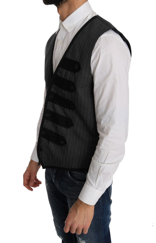 Gray Wool Patterned Slim Vest-Dolce & Gabbana-LabelTerrace.com