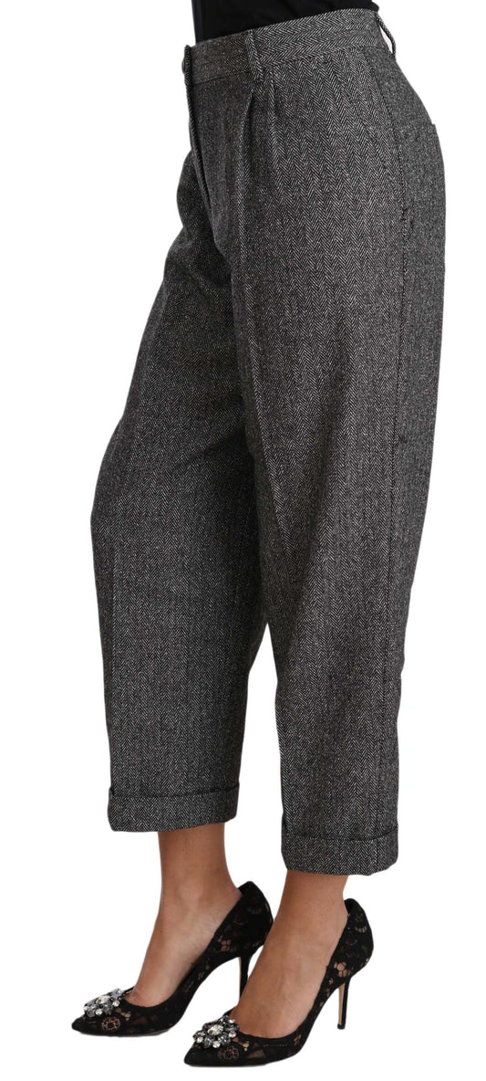 Gray Wool Pleated Cropped Trouser Pants-Dolce & Gabbana-LabelTerrace.com
