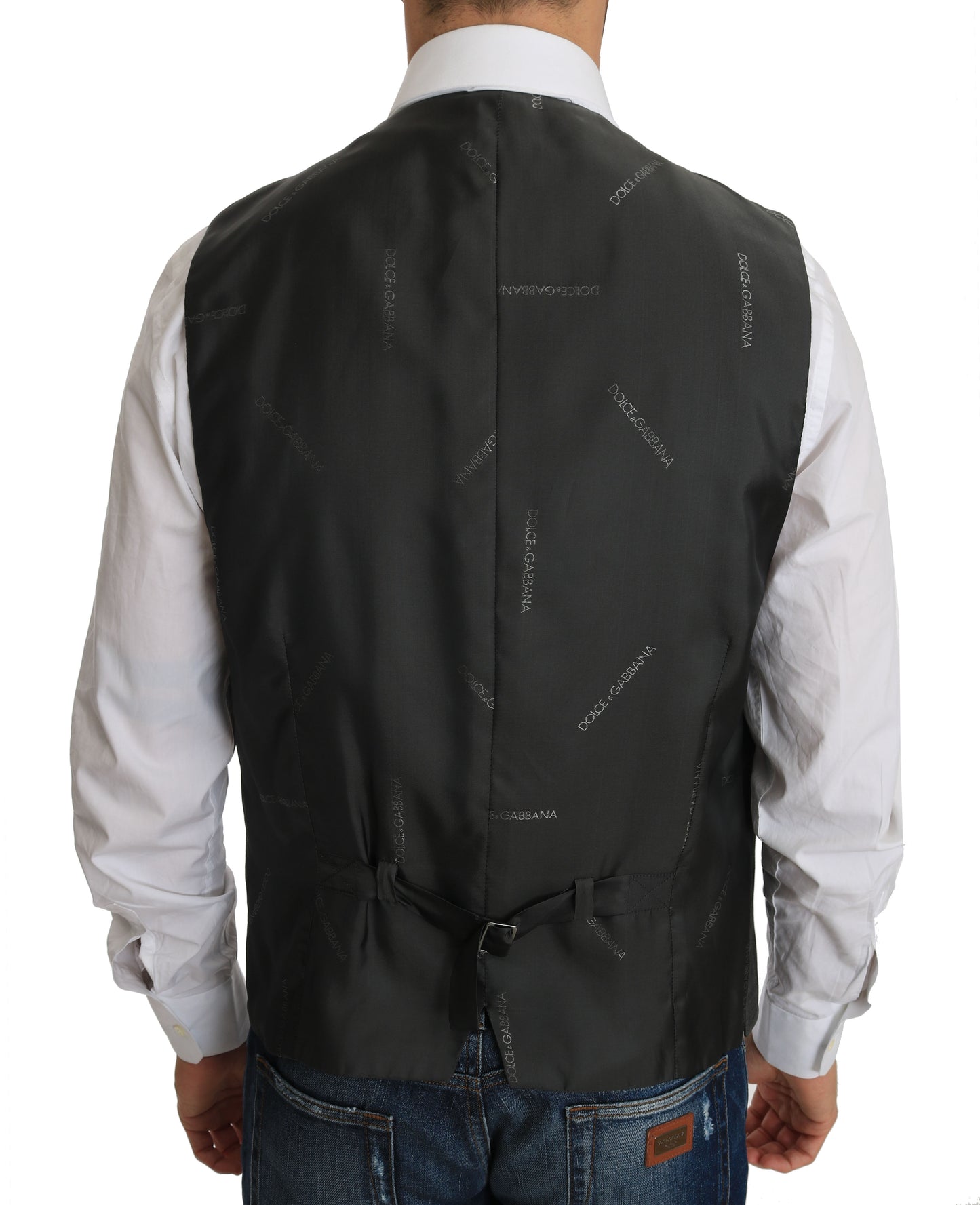 Gray Wool STAFF Checkered Stretch Vest-Dolce & Gabbana-LabelTerrace.com