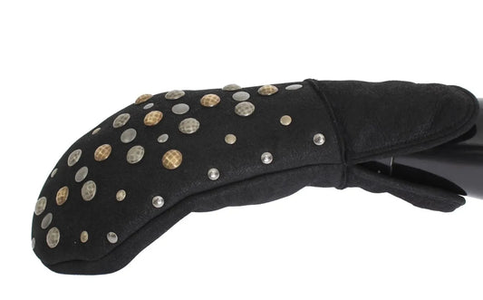 Gray Wool Shearling Studded Gloves-Dolce & Gabbana-LabelTerrace.com