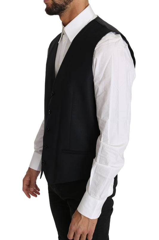 Gray Wool Silk Waistcoat Vest-Dolce & Gabbana-LabelTerrace.com