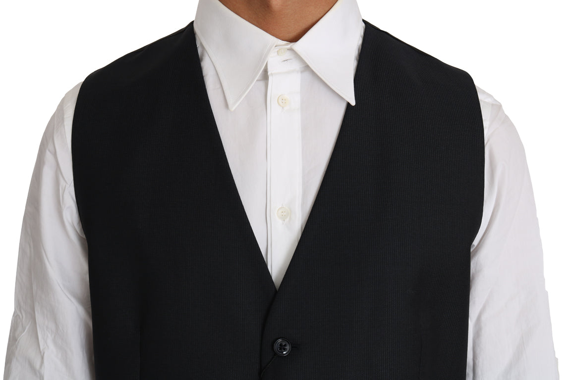 Gray Wool Silk Waistcoat Vest-Dolce & Gabbana-LabelTerrace.com