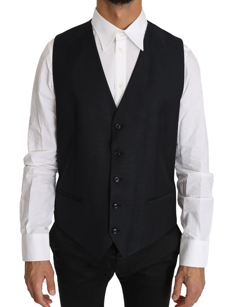 Gray Wool Silk Waistcoat Vest-Dolce & Gabbana-LabelTerrace.com