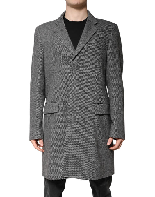 Gray Wool Single Breasted Trench Coat Jacket-Dolce & Gabbana-LabelTerrace.com