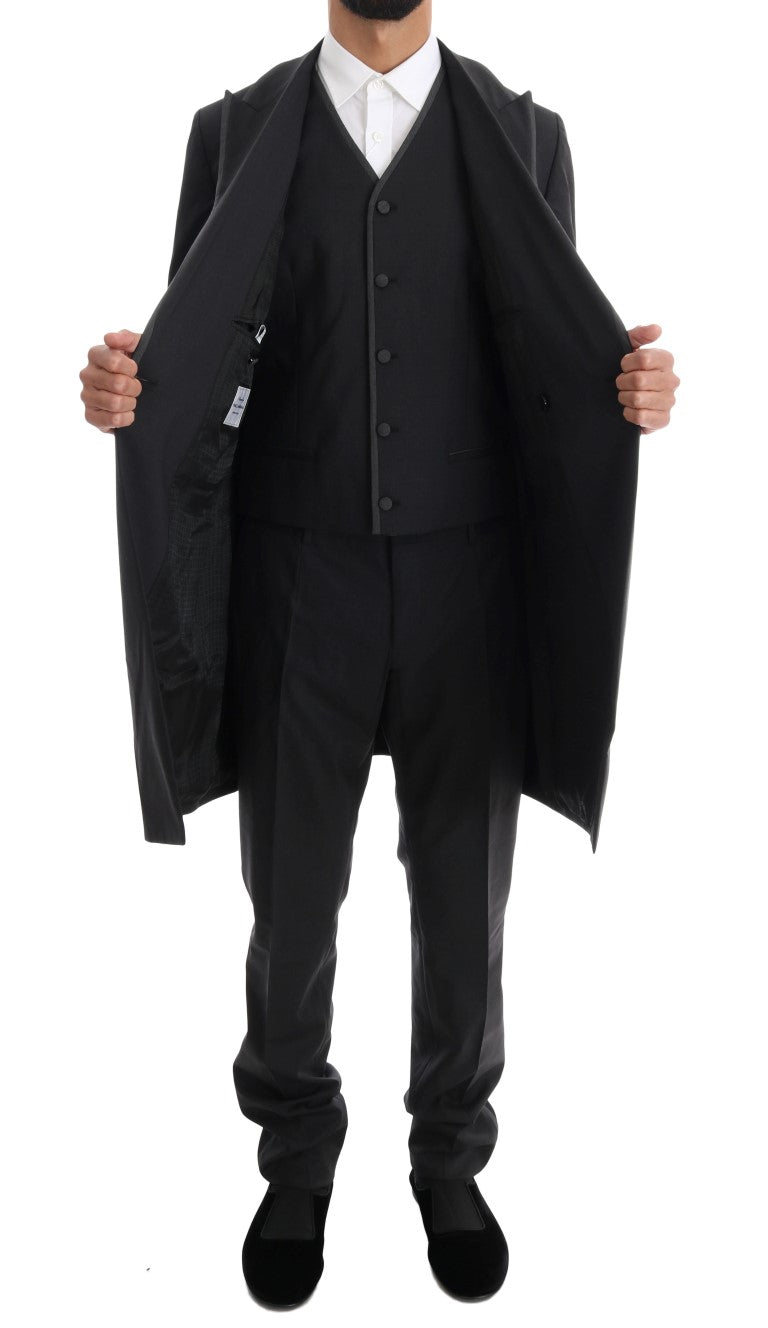 Gray Wool Stretch 3 Piece Two Button Suit-Dolce & Gabbana-LabelTerrace.com
