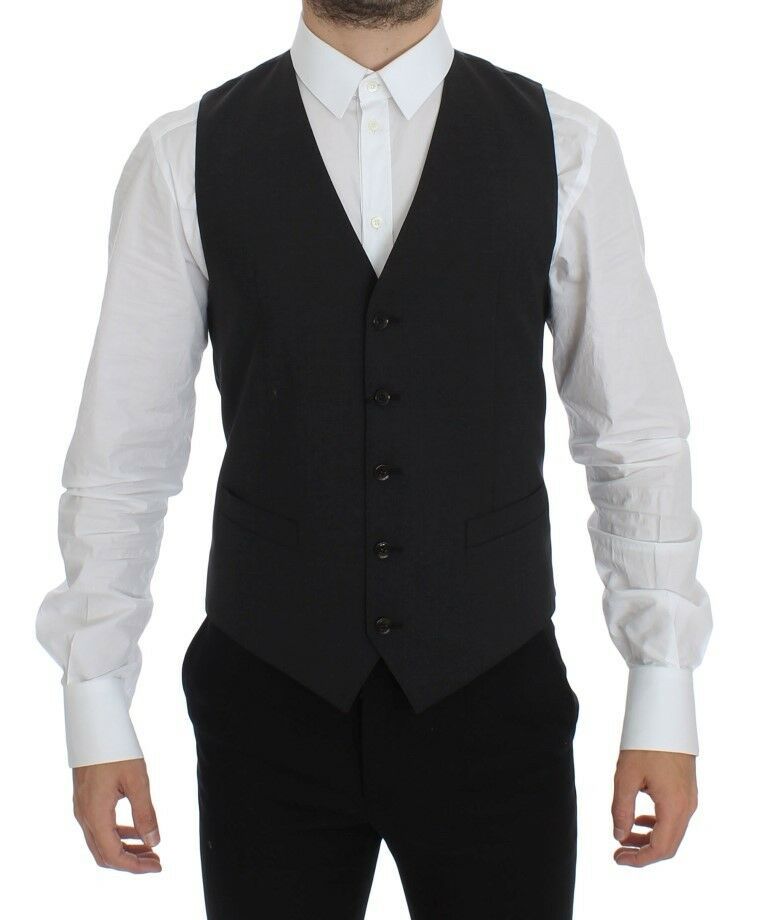 Gray Wool Stretch Dress Blazer Vest-Dolce & Gabbana-LabelTerrace.com