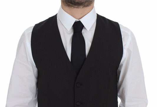 Gray Wool Stretch Dress Vest Blazer-Dolce & Gabbana-LabelTerrace.com