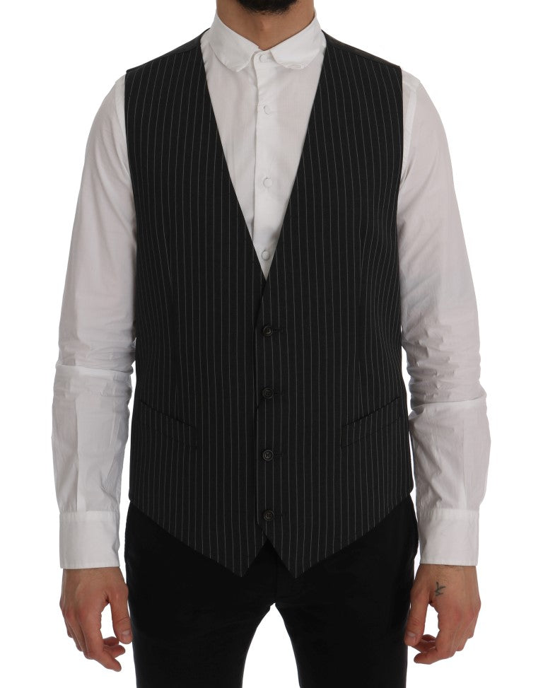Gray Wool Stretch Vest-Dolce & Gabbana-LabelTerrace.com