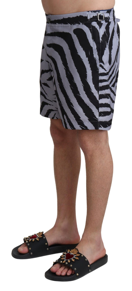 Gray Zebra Print Beachwear Shorts-Dolce & Gabbana-LabelTerrace.com