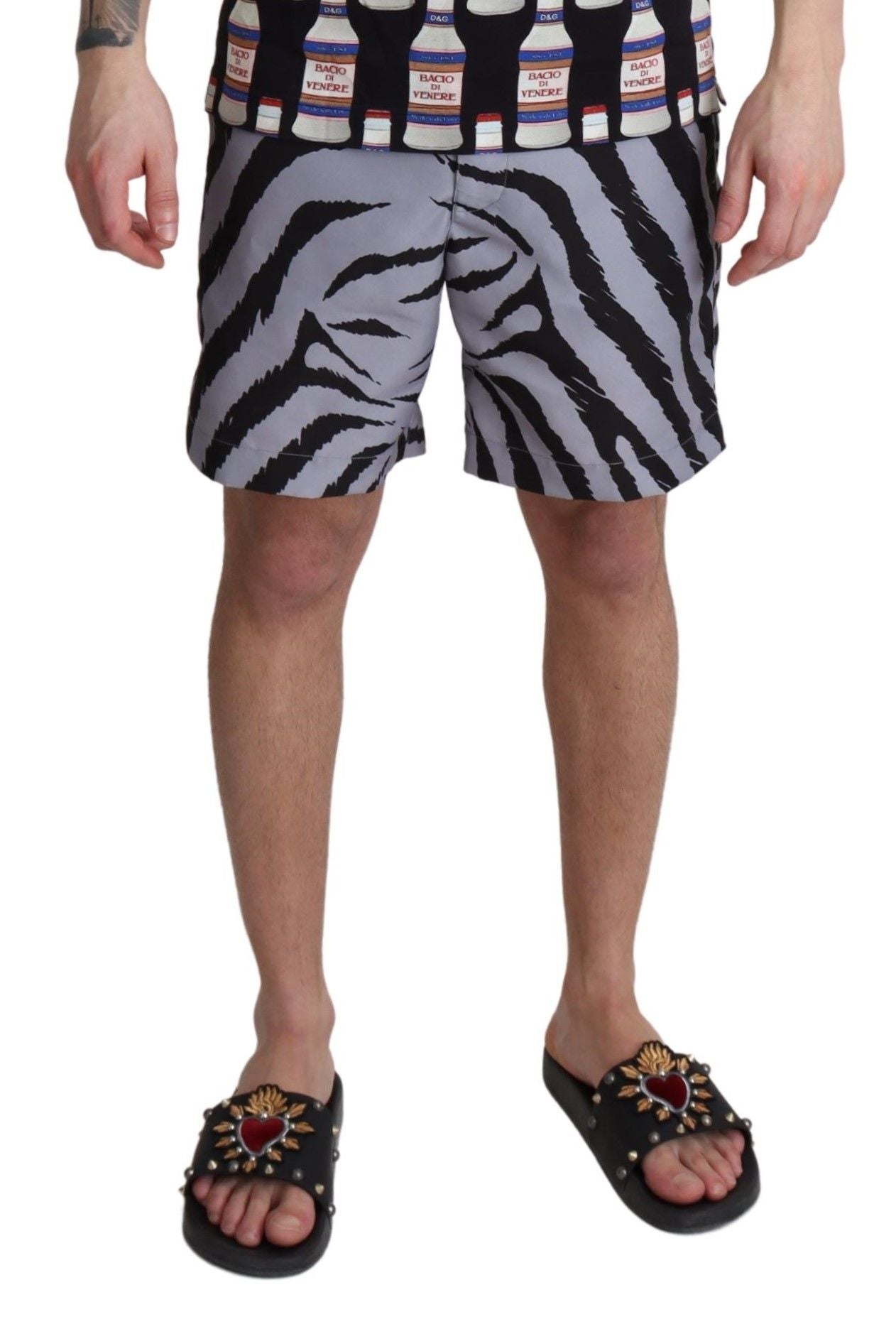 Gray Zebra Print Beachwear Shorts-Dolce & Gabbana-LabelTerrace.com