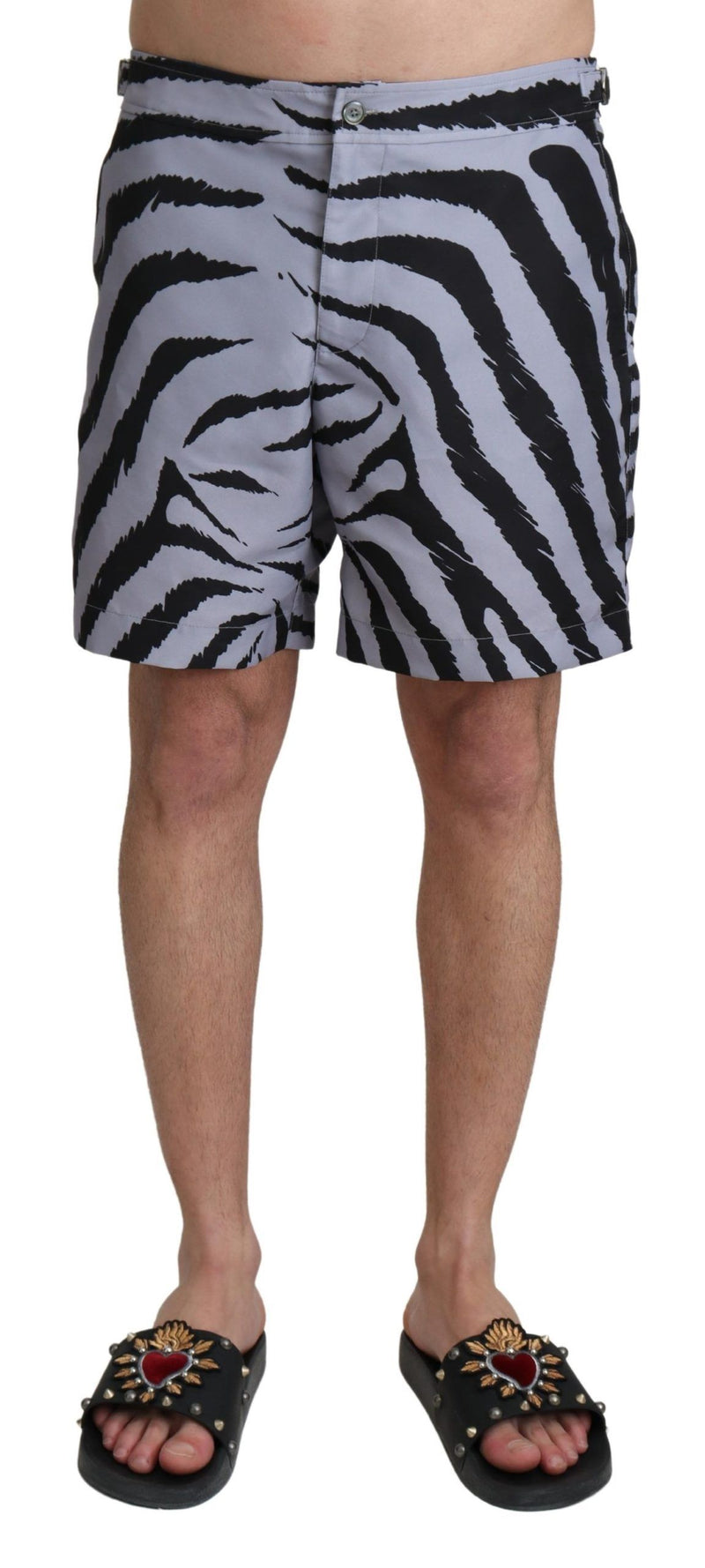 Gray Zebra Print Beachwear Shorts-Dolce & Gabbana-LabelTerrace.com