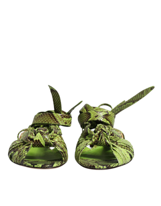 Green Animal Print Ankle Wrap Sandals Shoes-Dolce & Gabbana-LabelTerrace.com