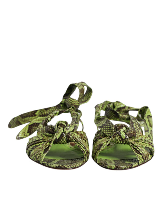 Green Animal Print Ankle Wrap Sandals Shoes-Dolce & Gabbana-LabelTerrace.com