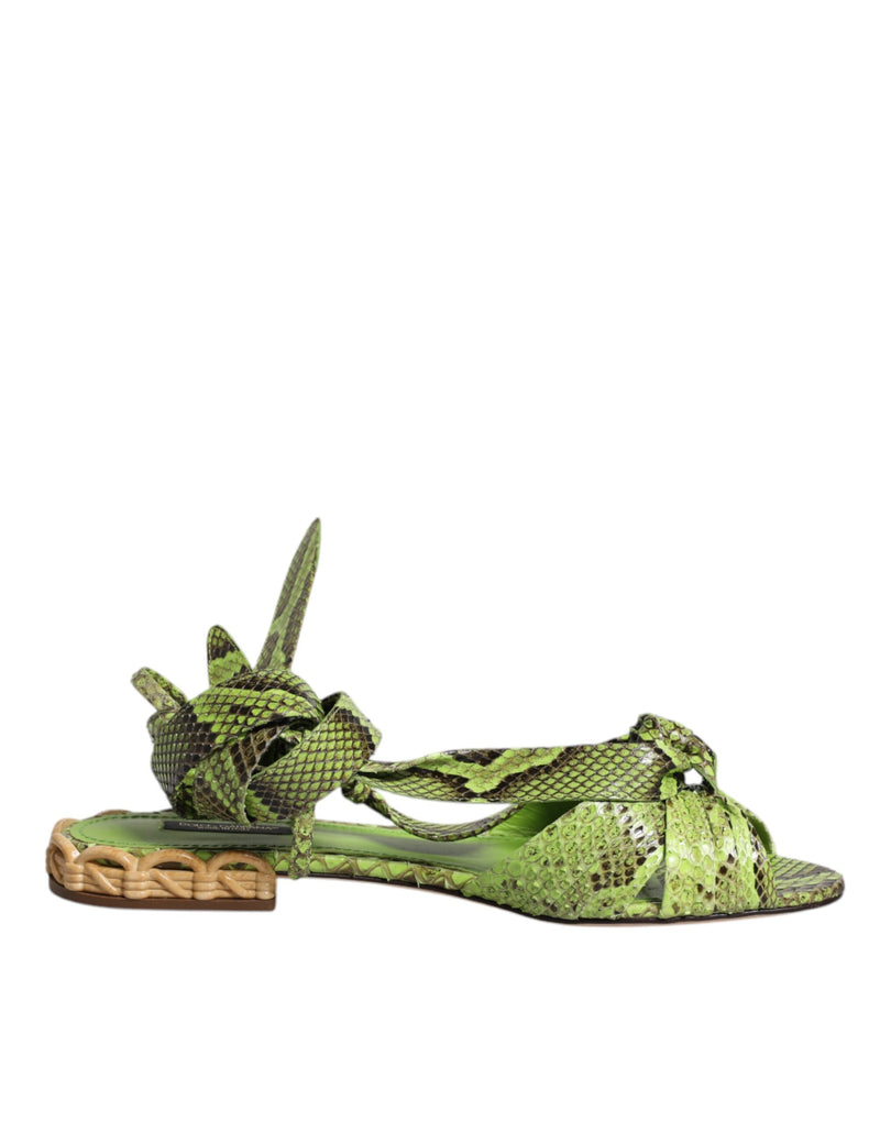 Green Animal Print Ankle Wrap Sandals Shoes-Dolce & Gabbana-LabelTerrace.com