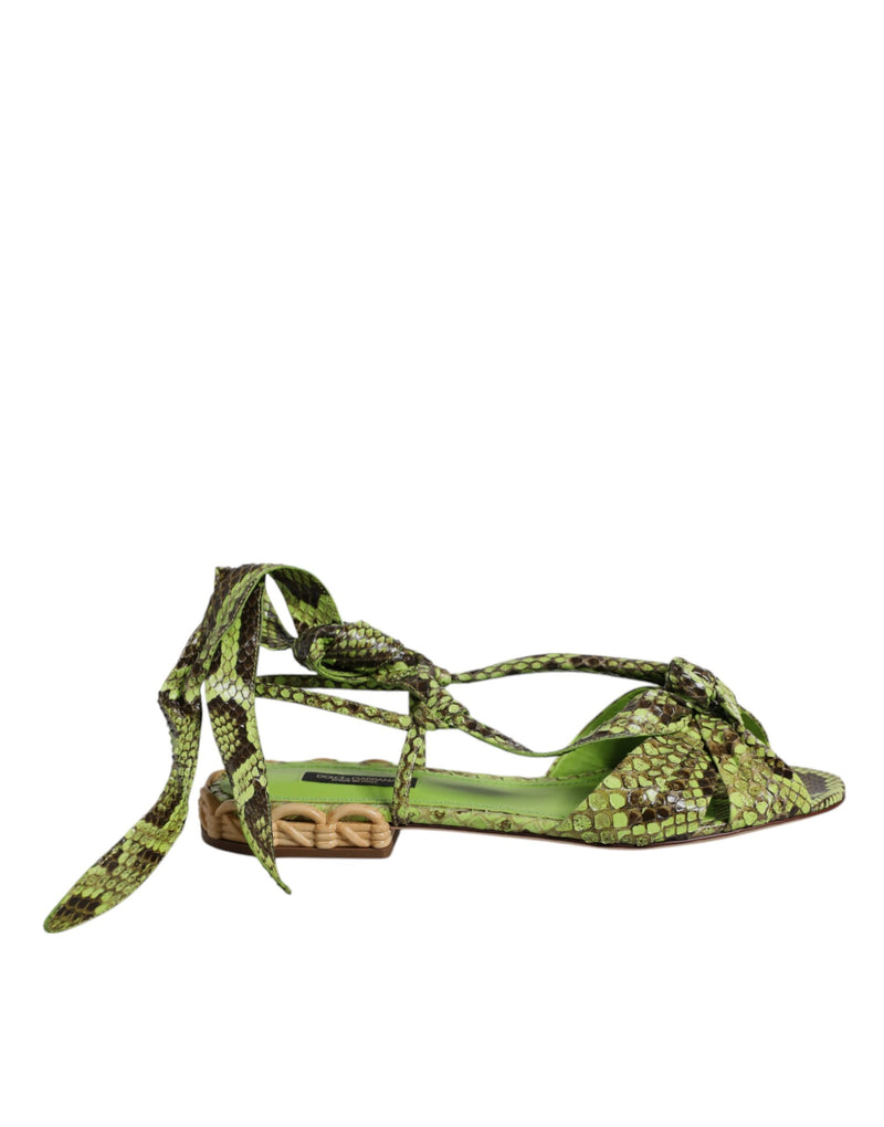 Green Animal Print Ankle Wrap Sandals Shoes-Dolce & Gabbana-LabelTerrace.com