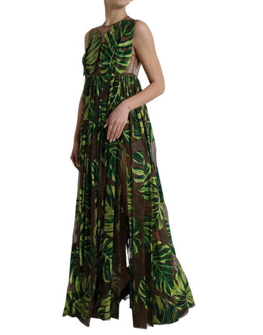 Green Banana Leaf Sleeveless Long Maxi Dress-Dolce & Gabbana-LabelTerrace.com