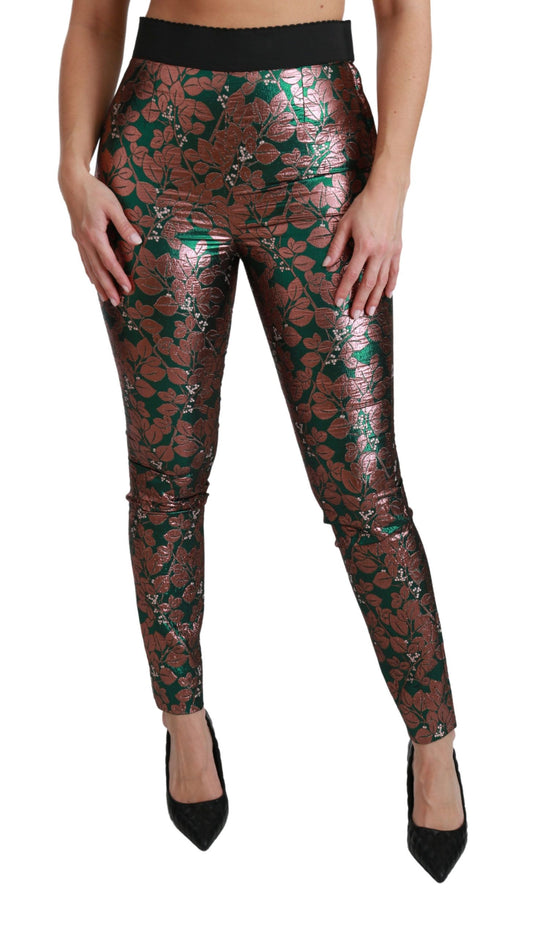 Green Bronze Leaf Tights Skinny Pants-Dolce & Gabbana-LabelTerrace.com