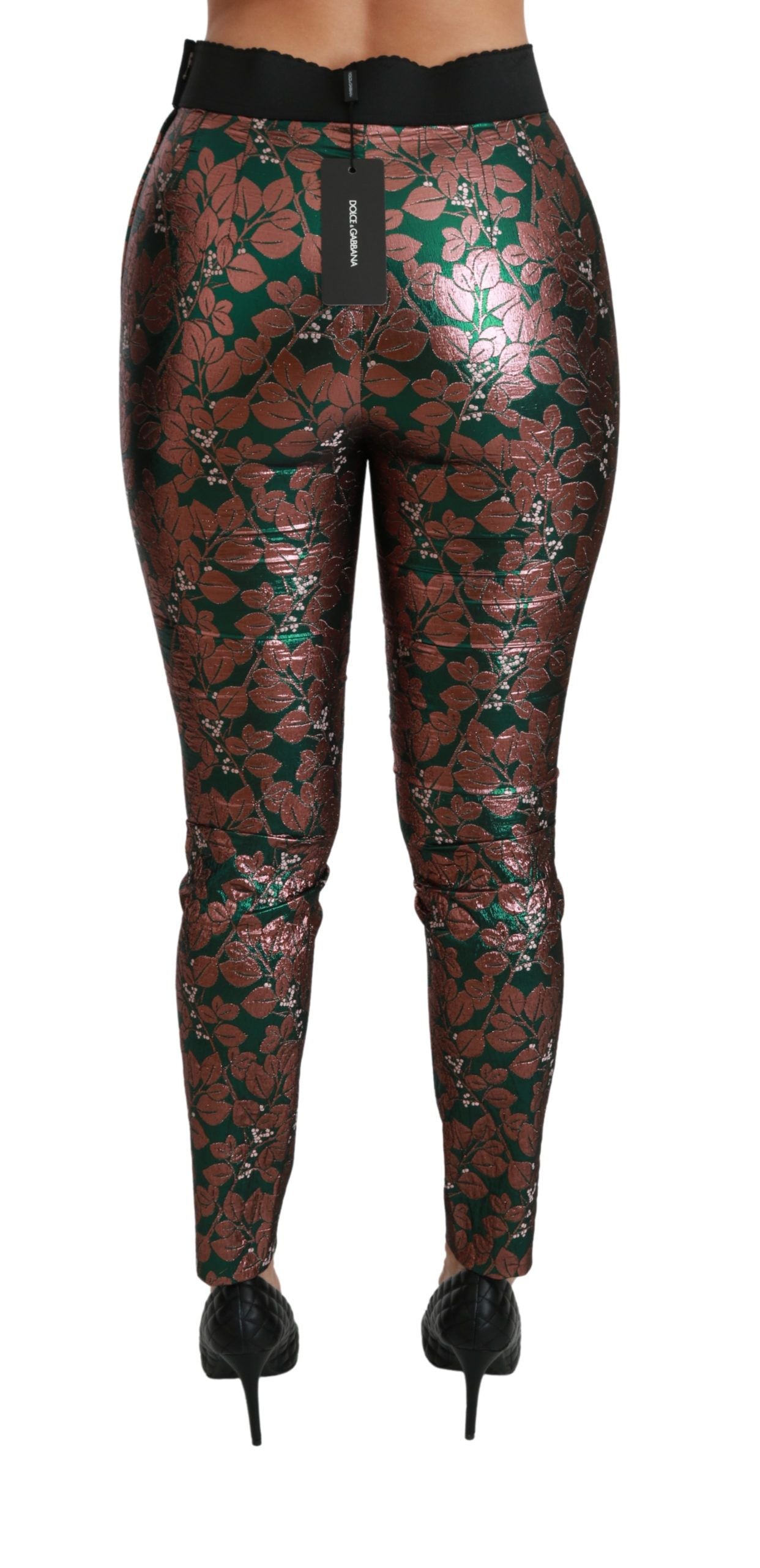 Green Bronze Leaf Tights Skinny Pants-Dolce & Gabbana-LabelTerrace.com