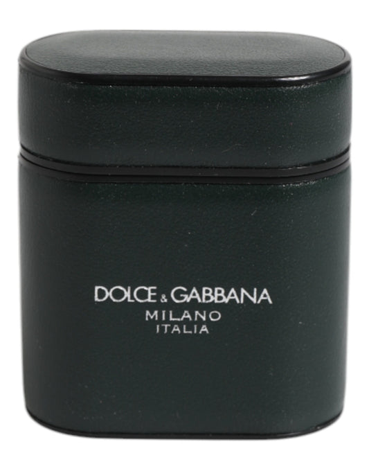 Green Calfskin Leather Logo Print Flip Holder Airpods Case-Dolce & Gabbana-LabelTerrace.com