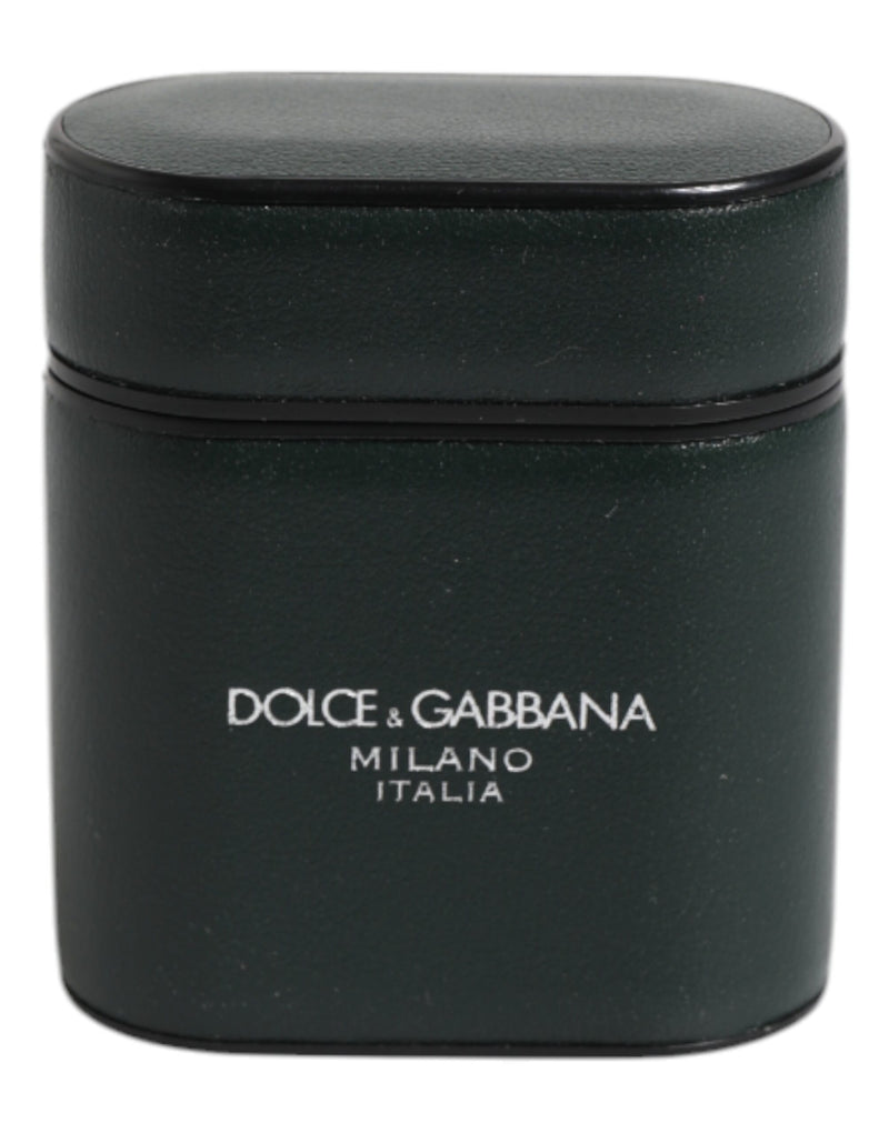 Green Calfskin Leather Logo Print Flip Holder Airpods Case-Dolce & Gabbana-LabelTerrace.com