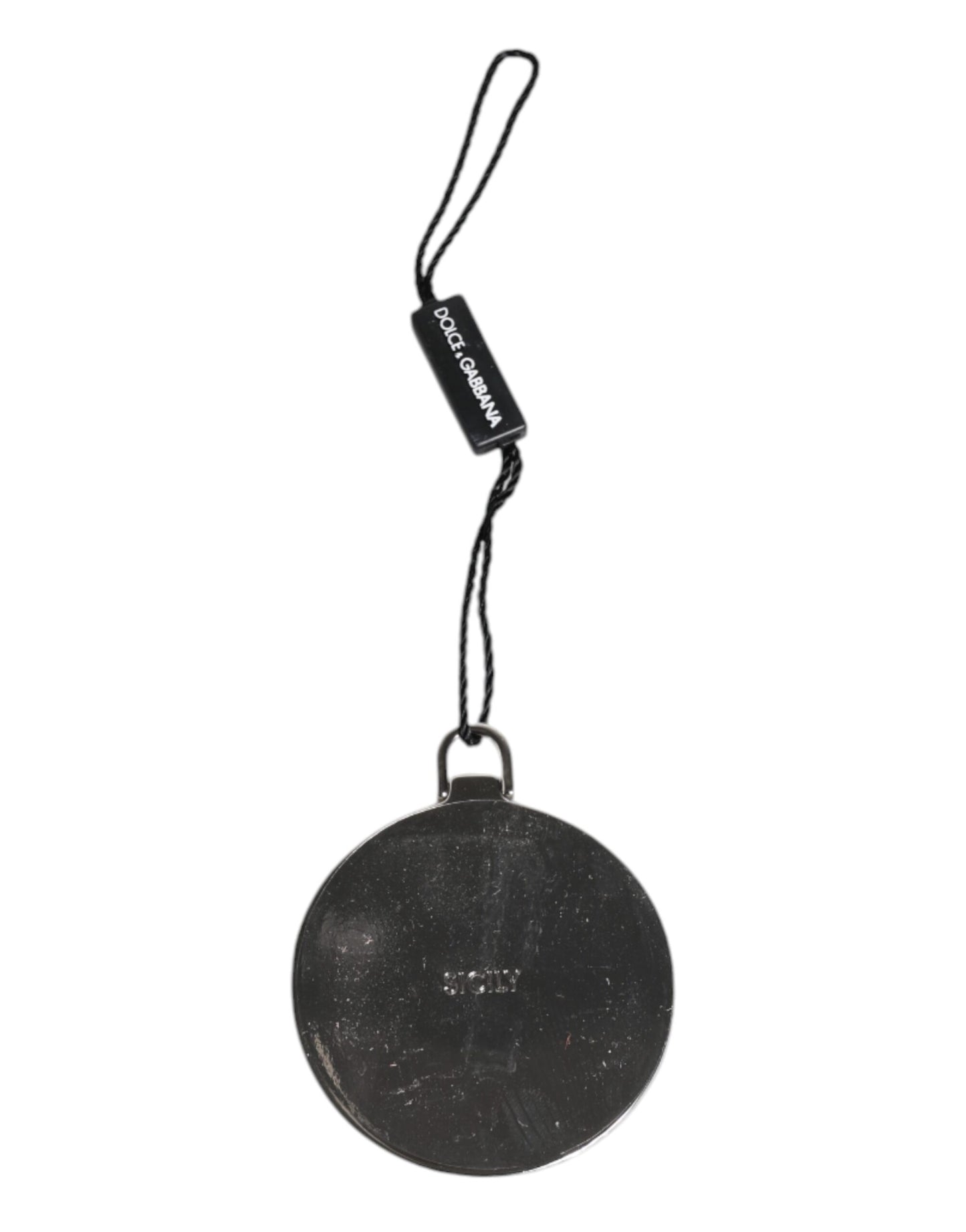 Green Calfskin Leather Round Logo Hand Mirror Holder-Dolce & Gabbana-LabelTerrace.com