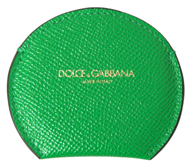 Green Calfskin Leather Round Logo Hand Mirror Holder-Dolce & Gabbana-LabelTerrace.com