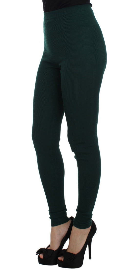 Green Cashmere Stretch Tights Pants-Dolce & Gabbana-LabelTerrace.com