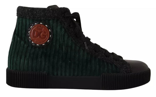 Green Corduroy High Tops Sneakers Mens Casual Shoes-Dolce & Gabbana-LabelTerrace.com