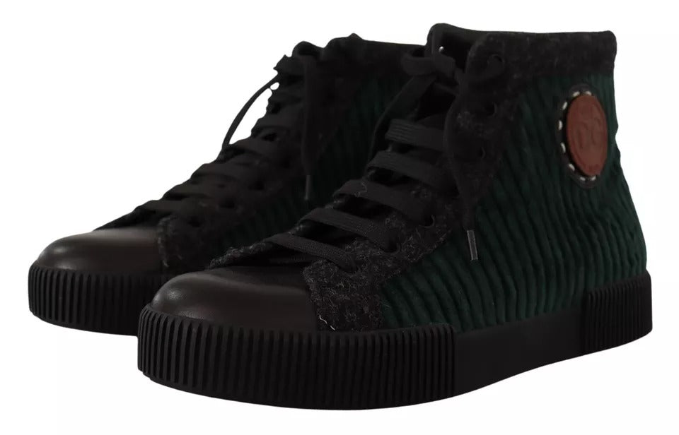 Green Corduroy High Tops Sneakers Mens Casual Shoes-Dolce & Gabbana-LabelTerrace.com