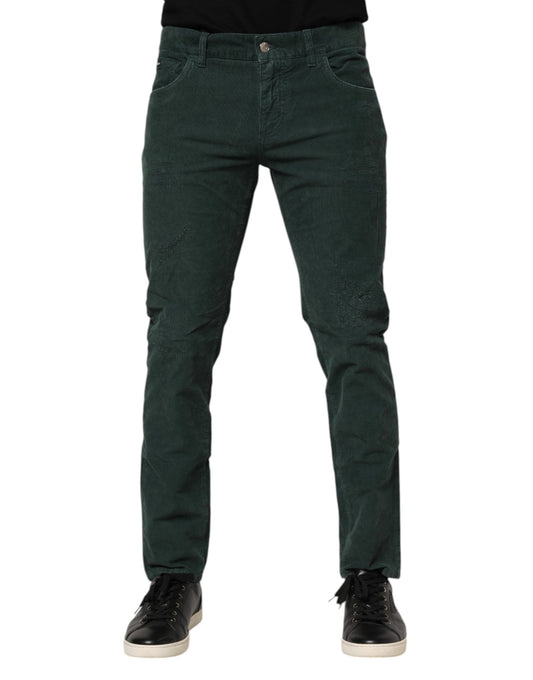 Green Cotton Corduroy Skinny Pants-Dolce & Gabbana-LabelTerrace.com