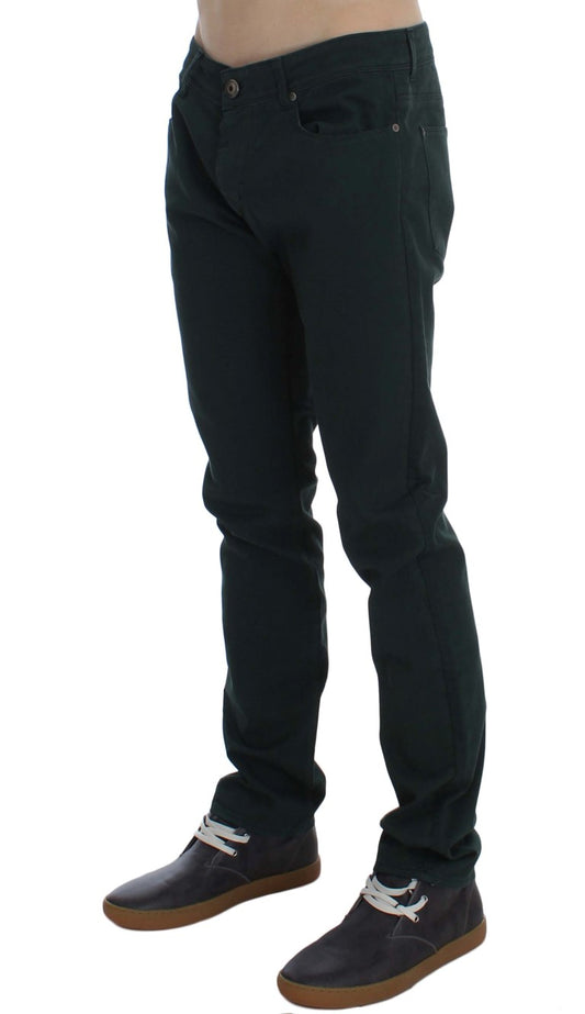 Green Cotton Denim Stretch Straight Fit Jeans-Ermanno Scervino-LabelTerrace.com