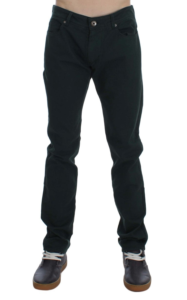 Green Cotton Denim Stretch Straight Fit Jeans-Ermanno Scervino-LabelTerrace.com