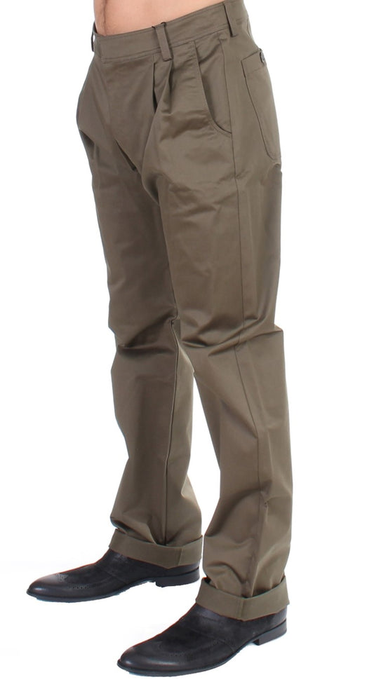 Green Cotton Stretch Comfort Fit Pants-GF Ferre-LabelTerrace.com