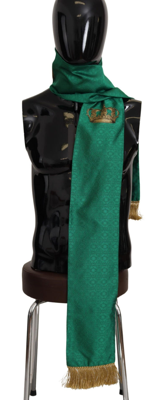 Green Crown Embroidered Shawl Fringe Blend Silk-Dolce & Gabbana-LabelTerrace.com