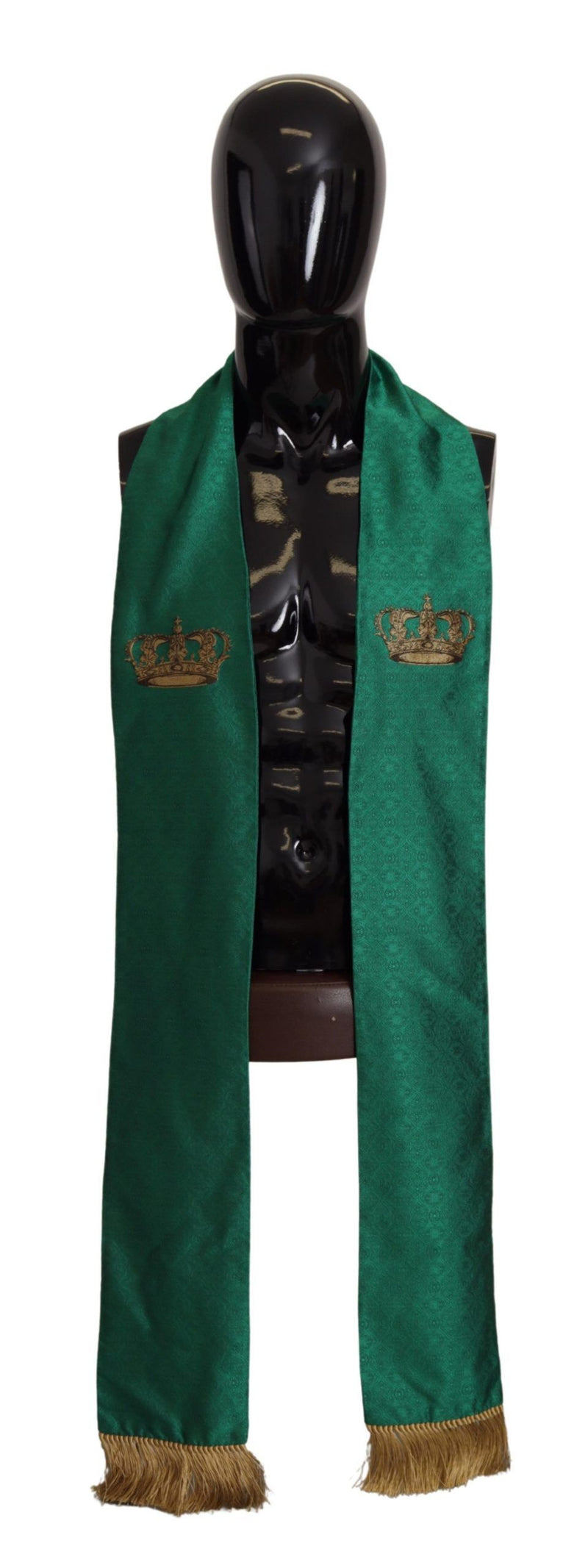 Green Crown Embroidered Shawl Fringe Blend Silk-Dolce & Gabbana-LabelTerrace.com