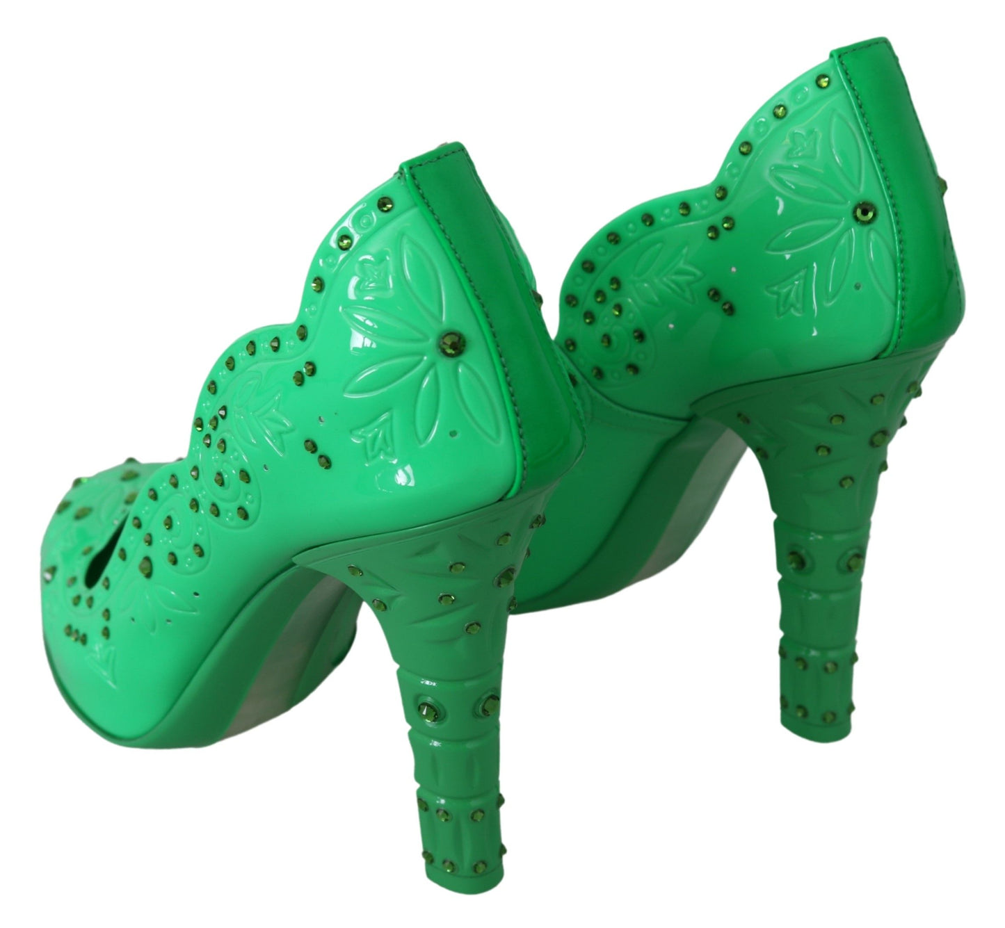 Green Crystal Floral CINDERELLA Heels Shoes-Dolce & Gabbana-LabelTerrace.com