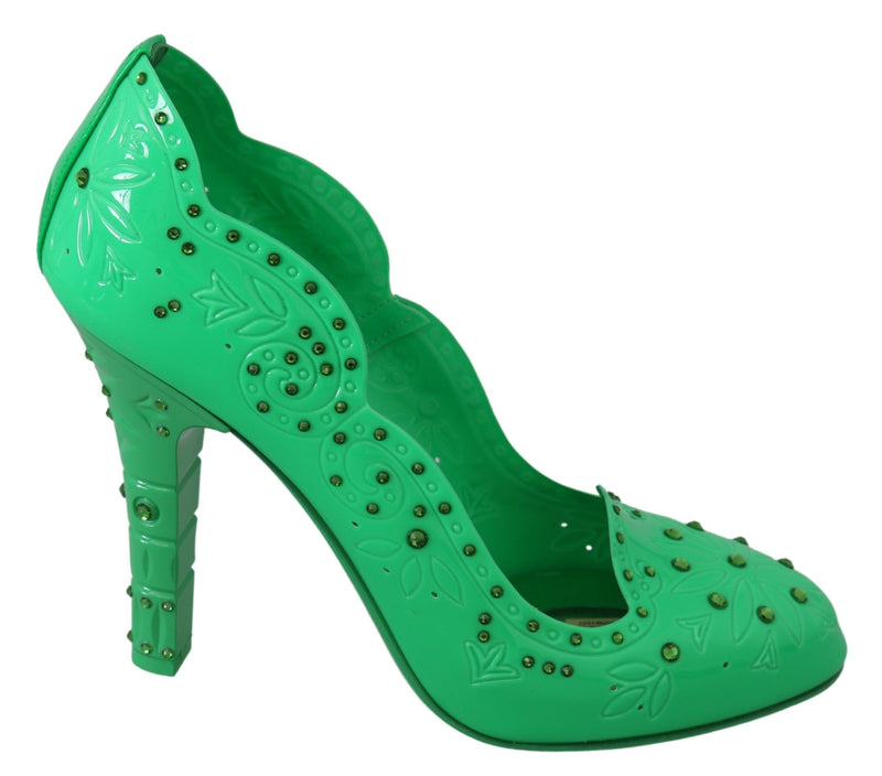 Green Crystal Floral CINDERELLA Heels Shoes-Dolce & Gabbana-LabelTerrace.com