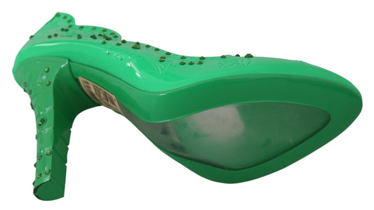 Green Crystal Floral Heels CINDERELLA Shoes-Dolce & Gabbana-LabelTerrace.com