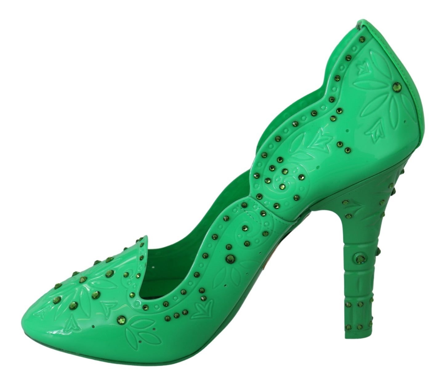 Green Crystal Floral Heels CINDERELLA Shoes-Dolce & Gabbana-LabelTerrace.com