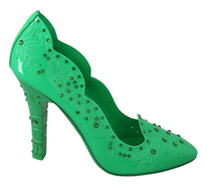 Green Crystal Floral Heels CINDERELLA Shoes-Dolce & Gabbana-LabelTerrace.com