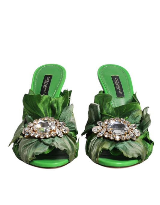 Green Crystal Slides KEIRA Sandal Shoes-Dolce & Gabbana-LabelTerrace.com
