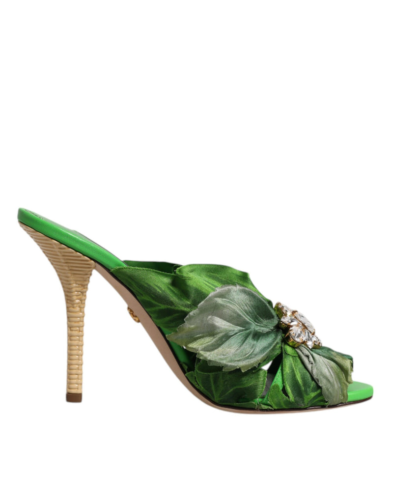 Green Crystal Slides KEIRA Sandal Shoes-Dolce & Gabbana-LabelTerrace.com