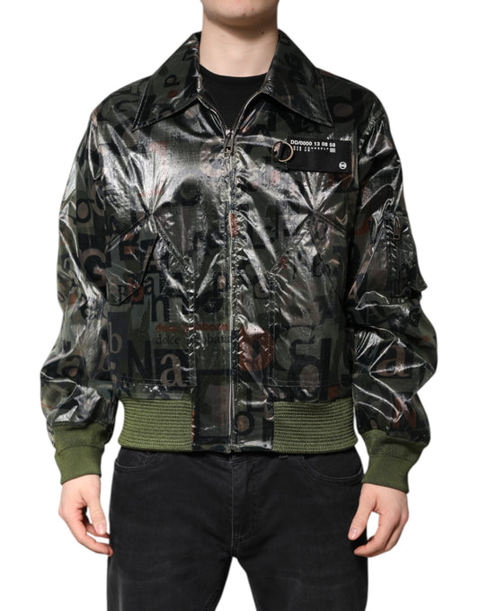 Green DG Logo Print Bomber Full Zip Jacket-Dolce & Gabbana-LabelTerrace.com