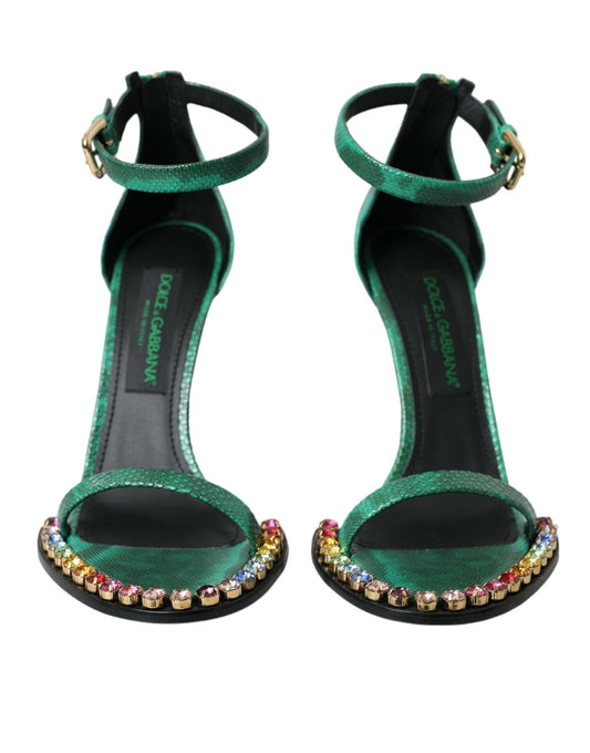 Green Exotic Leather Crystal Sandals Shoes-Dolce & Gabbana-LabelTerrace.com
