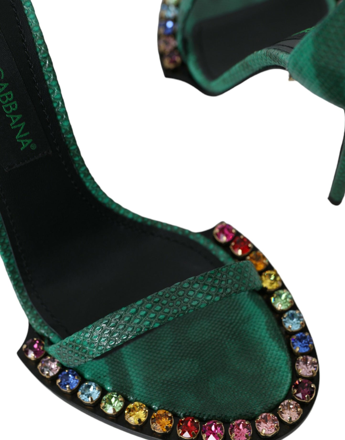 Green Exotic Leather Crystal Sandals Shoes-Dolce & Gabbana-LabelTerrace.com