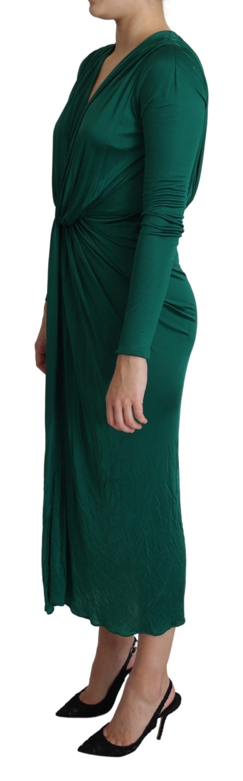 Green Fitted Silhouette Midi Viscose Dress-Dolce & Gabbana-LabelTerrace.com